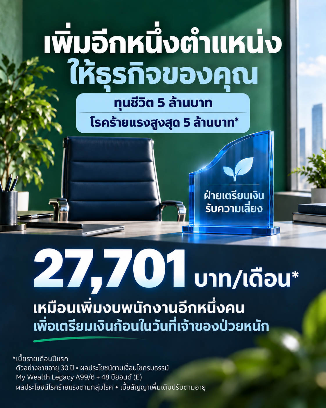 เทียบงบกับการเพิ่มพนักงานอีกหนึ่งคน · ทุนชีวิต 5 ล้านบาท และโรคร้ายแรงสูงสุด 5 ล้านบาท